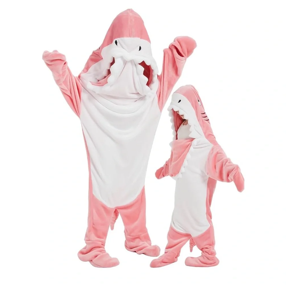 Shark Blanket onsie Wearable Hoodie Cartoon Animals sleeping bag